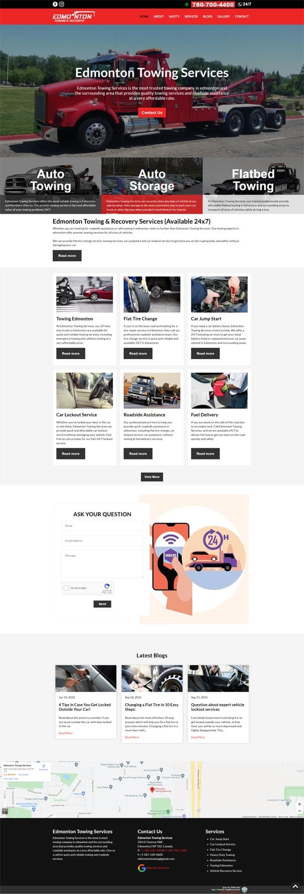 Edmonton Towing Services website
